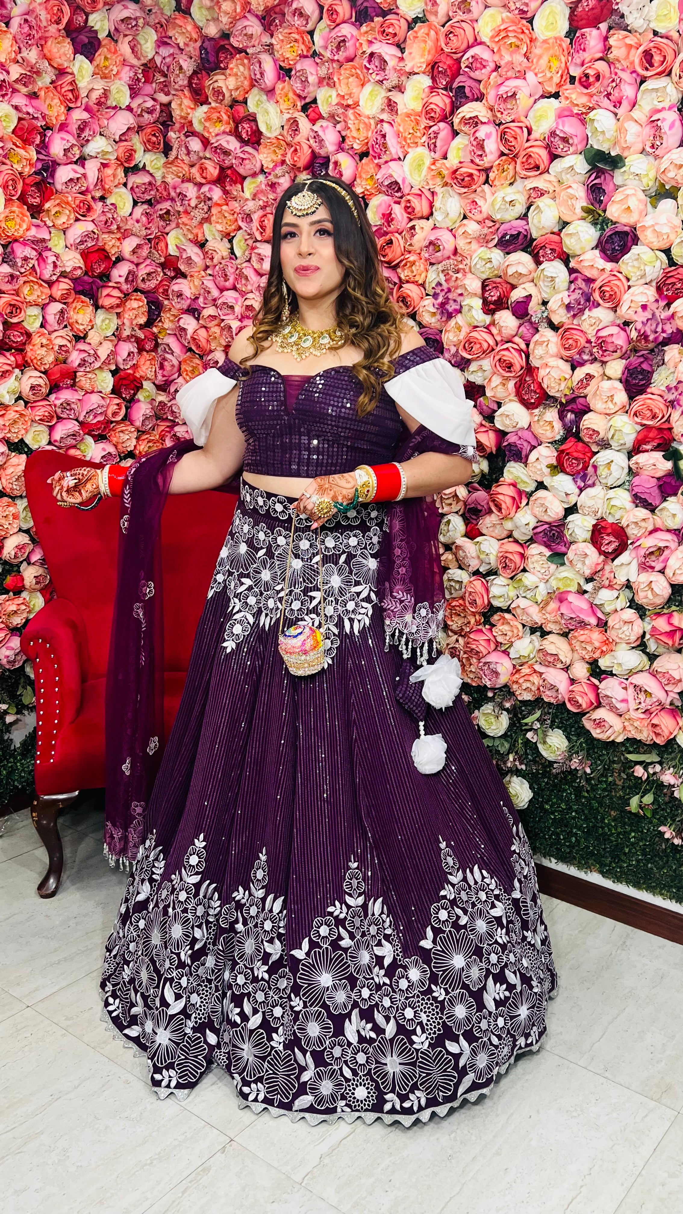 Purple Flower Lehenga