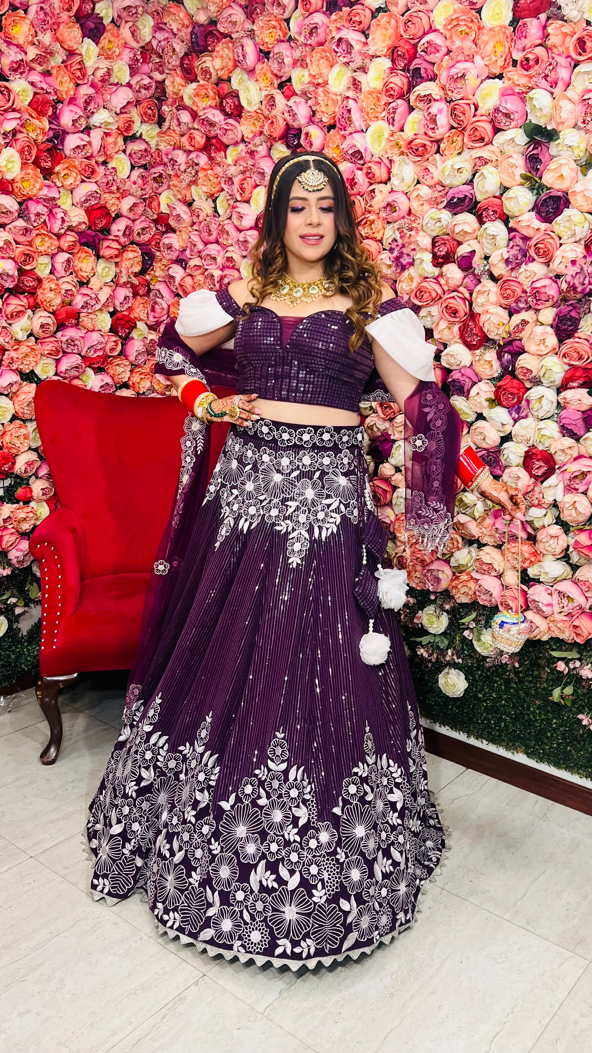 Purple Flower Lehenga