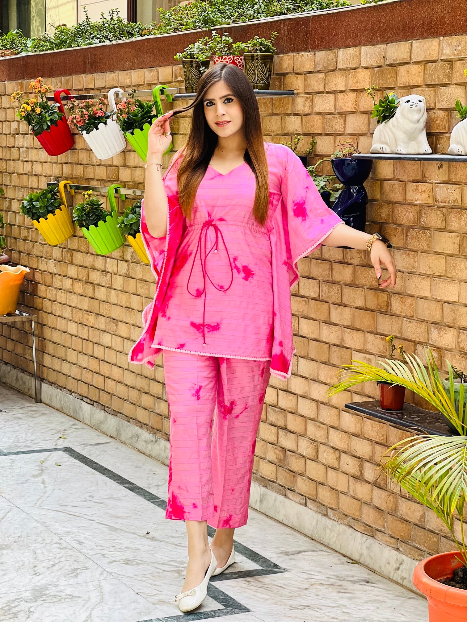 Pink Tie Die Kaftaan Set