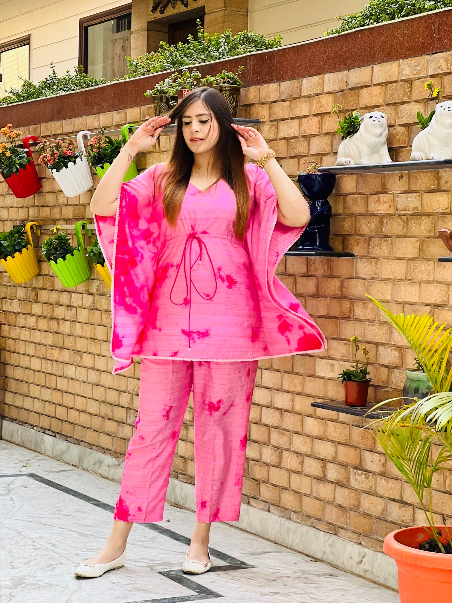 Pink Tie Die Kaftaan Set