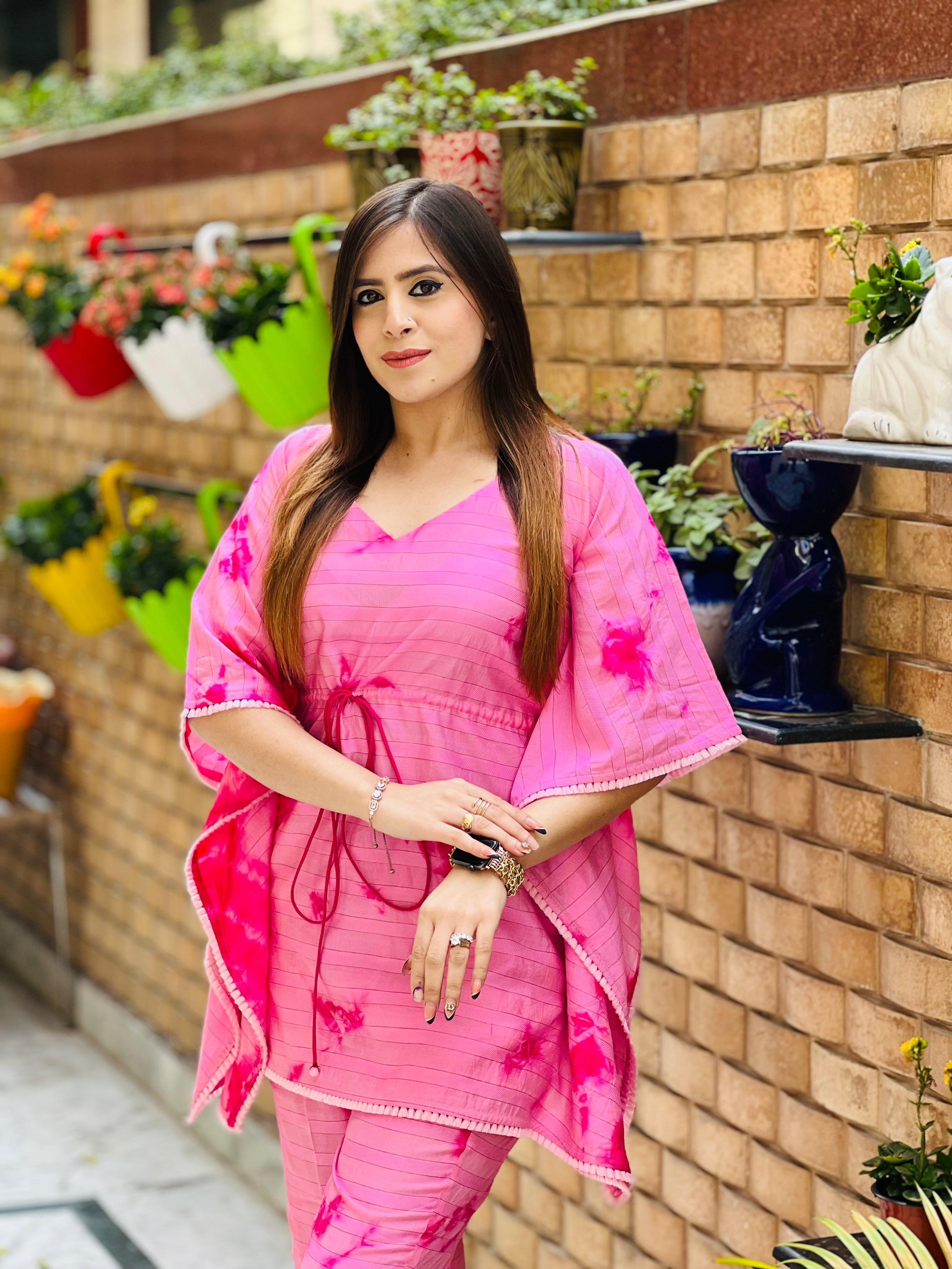 Pink Tie Die Kaftaan Set