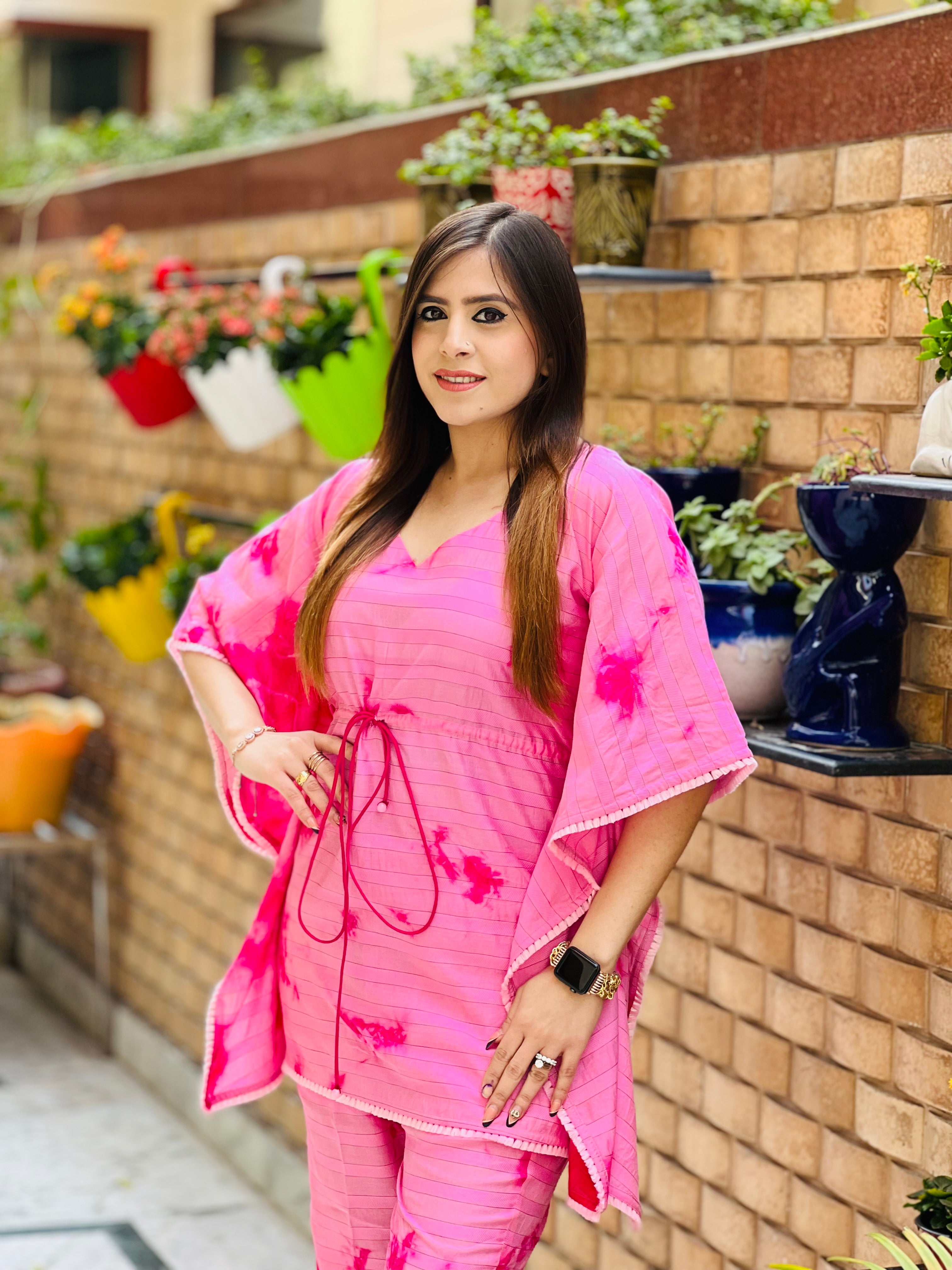 Pink Tie Die Kaftaan Set