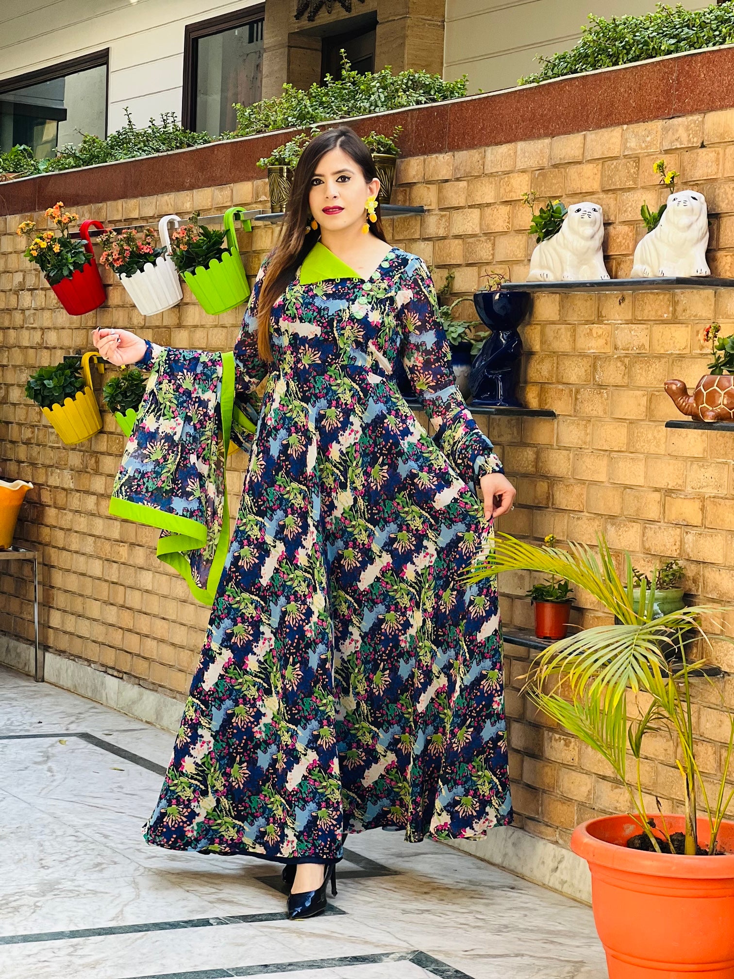 Coral reef print on print suit