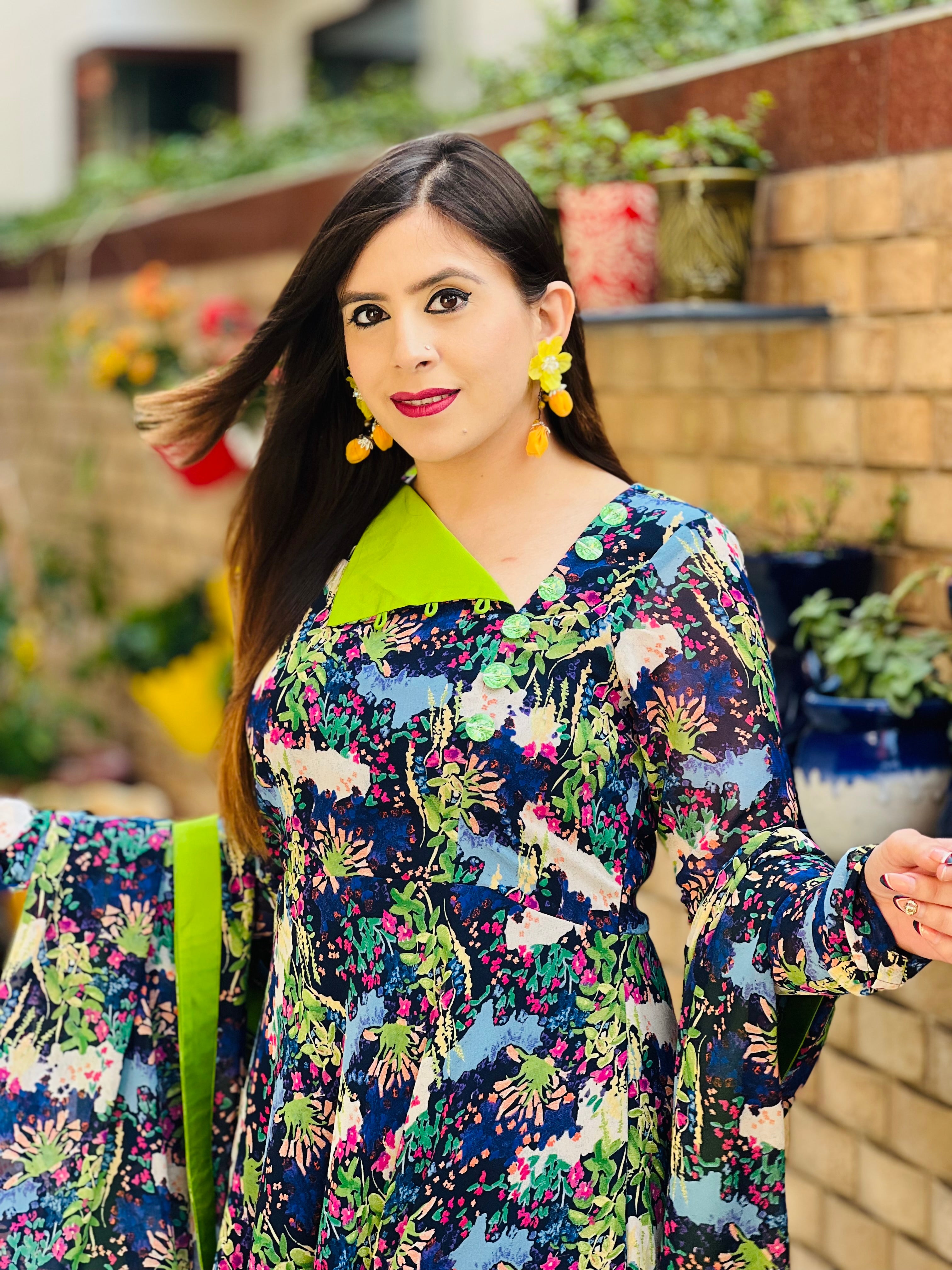 Coral reef print on print suit