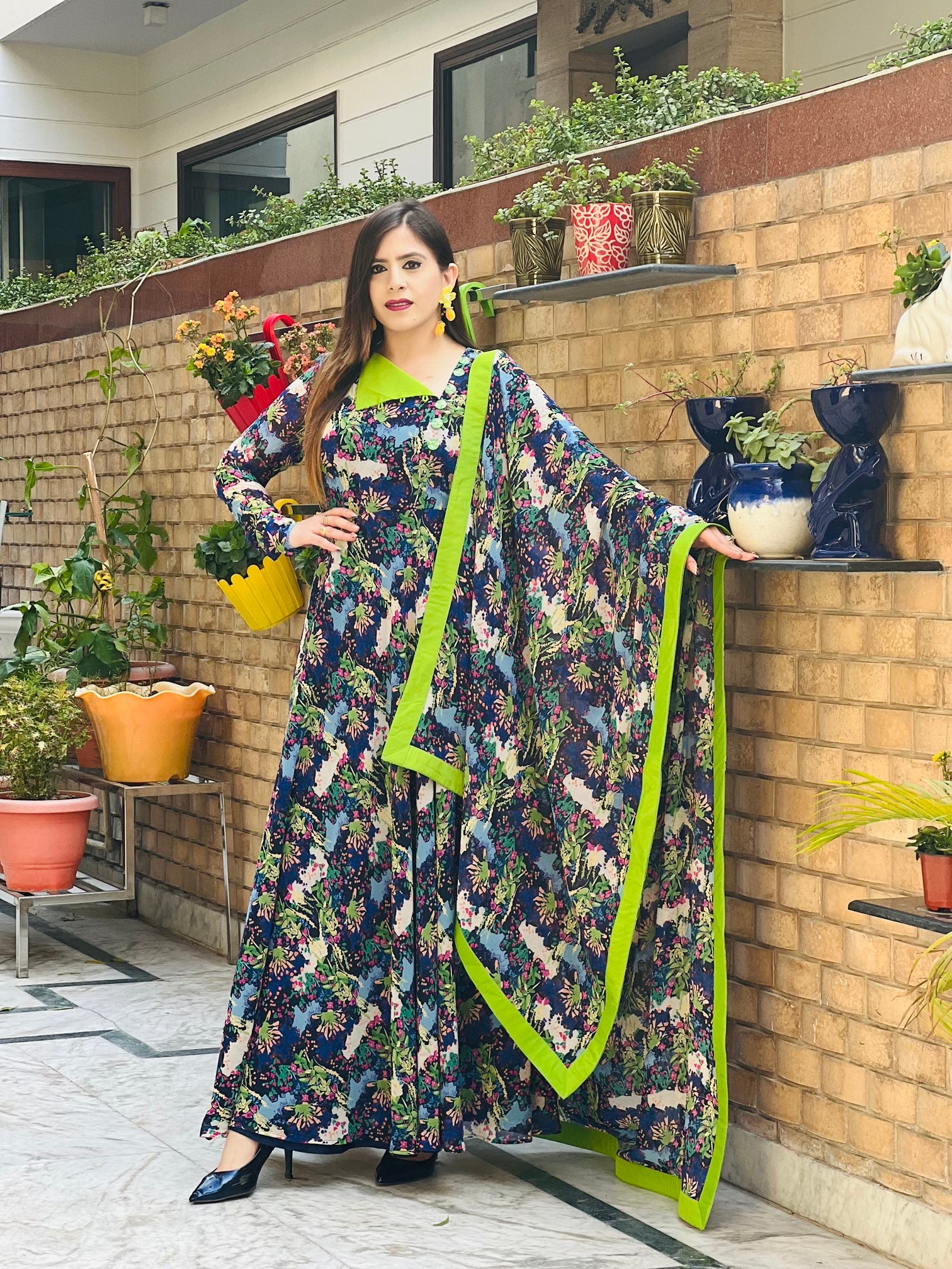 Coral reef print on print suit