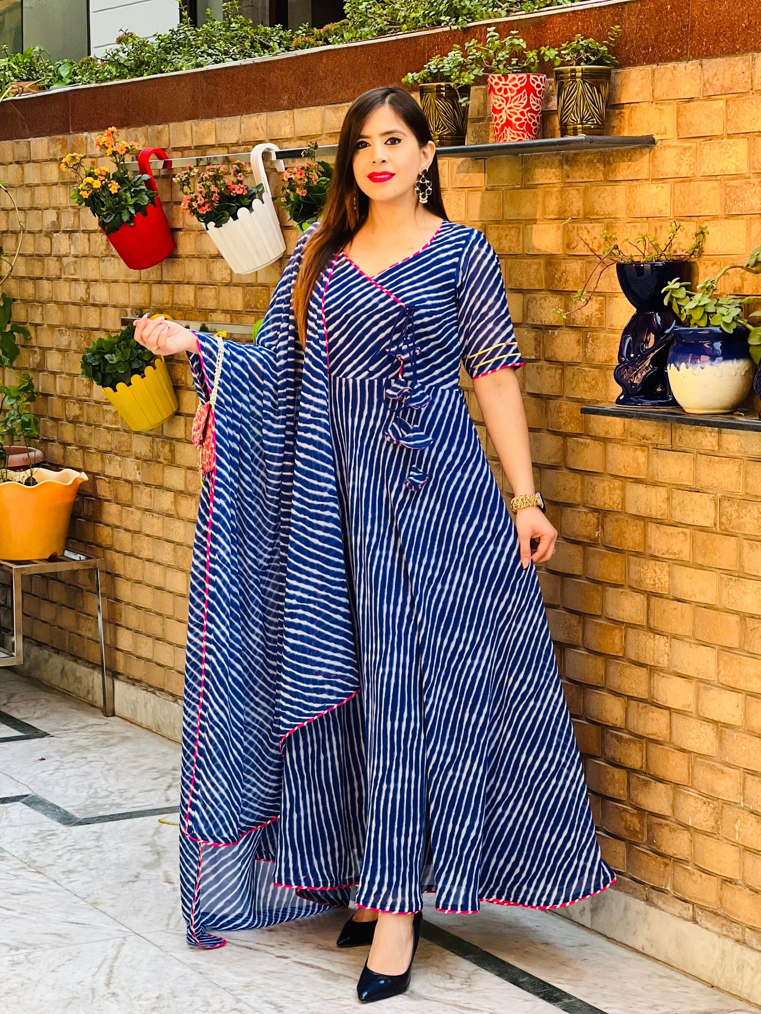 Royal Blue Leheriya Anarkali