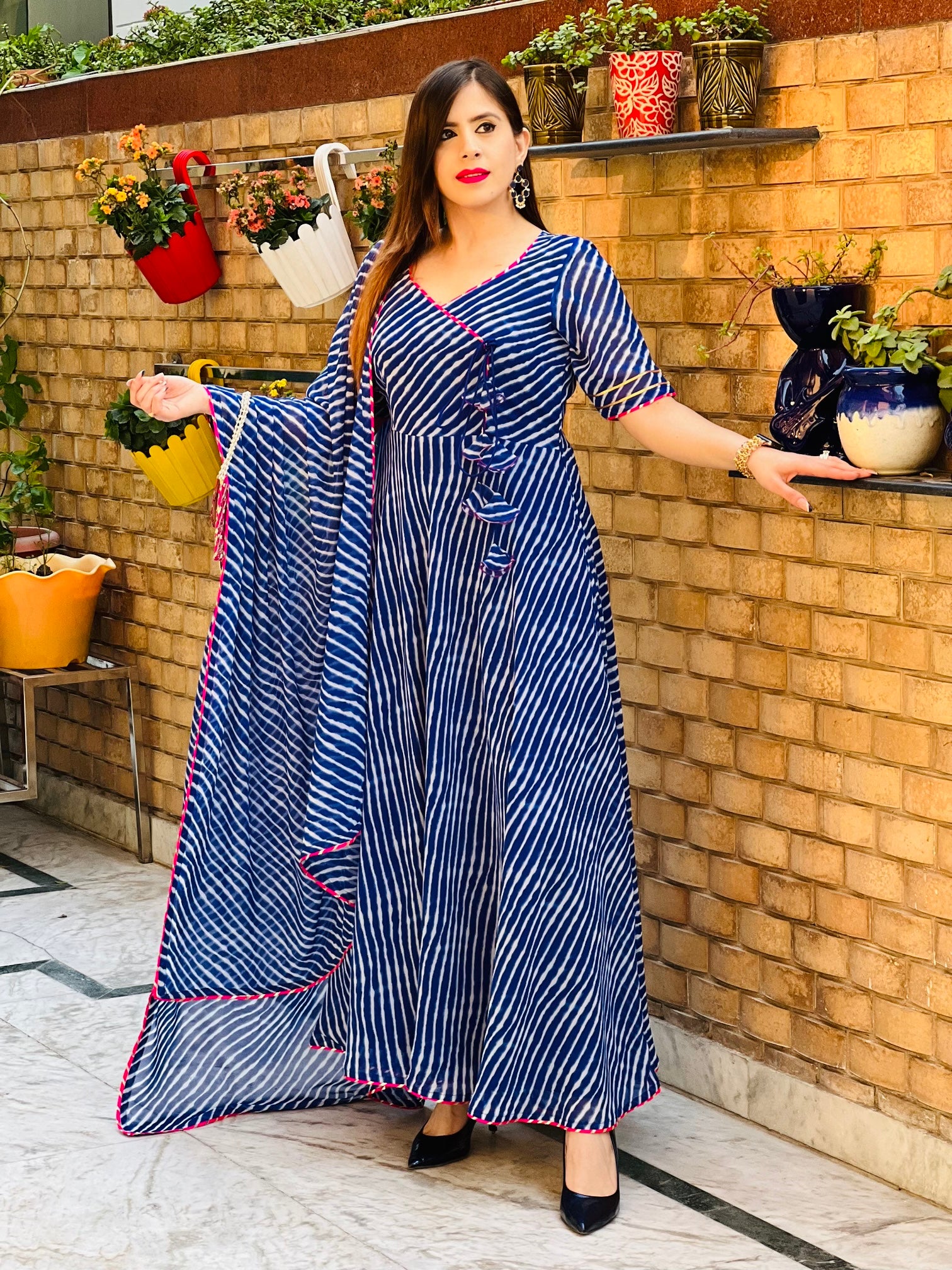 Royal Blue Leheriya Anarkali