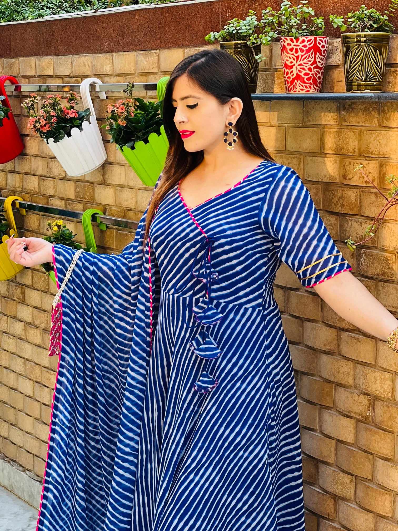 Royal Blue Leheriya Anarkali