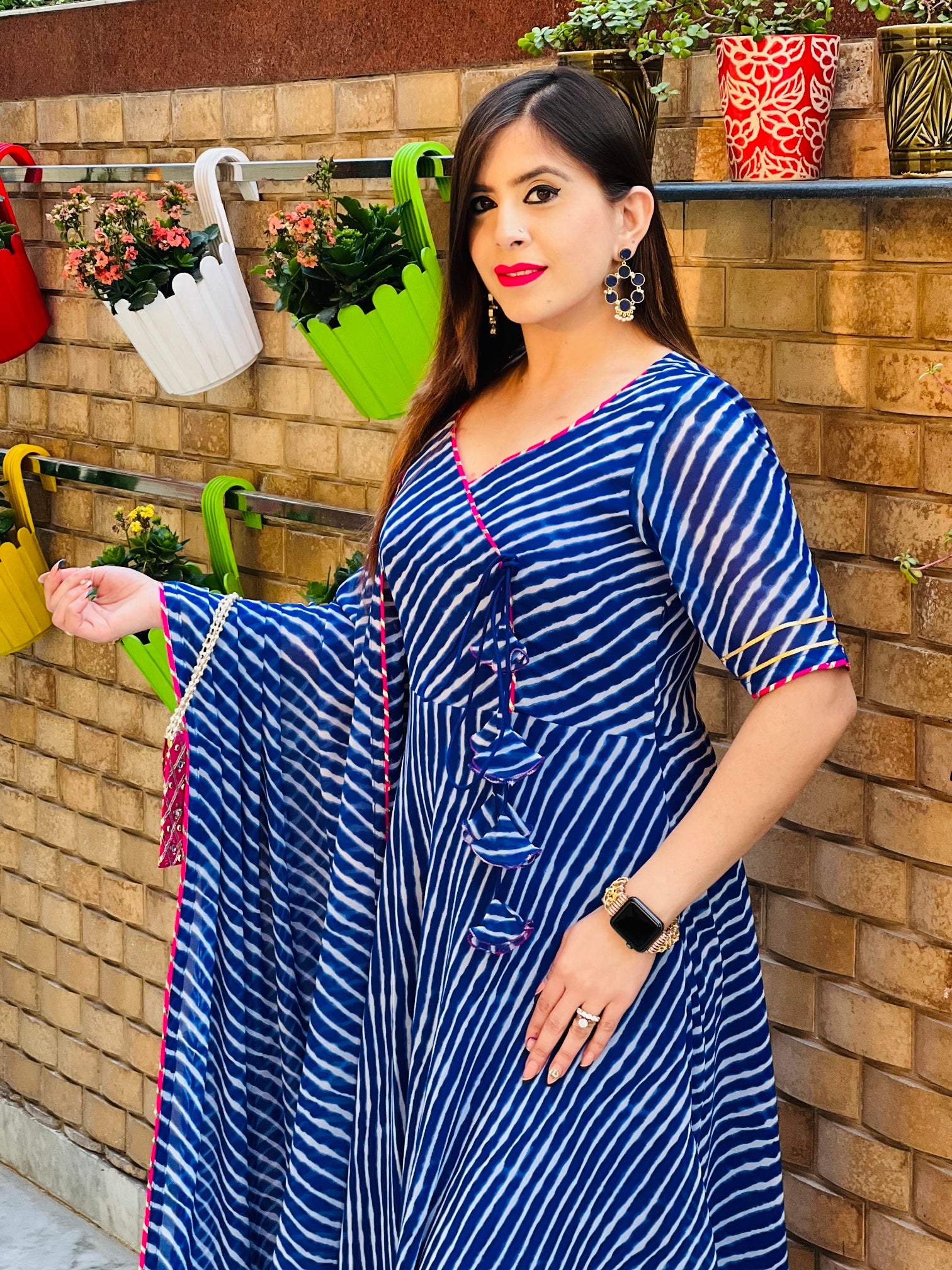 Royal Blue Leheriya Anarkali