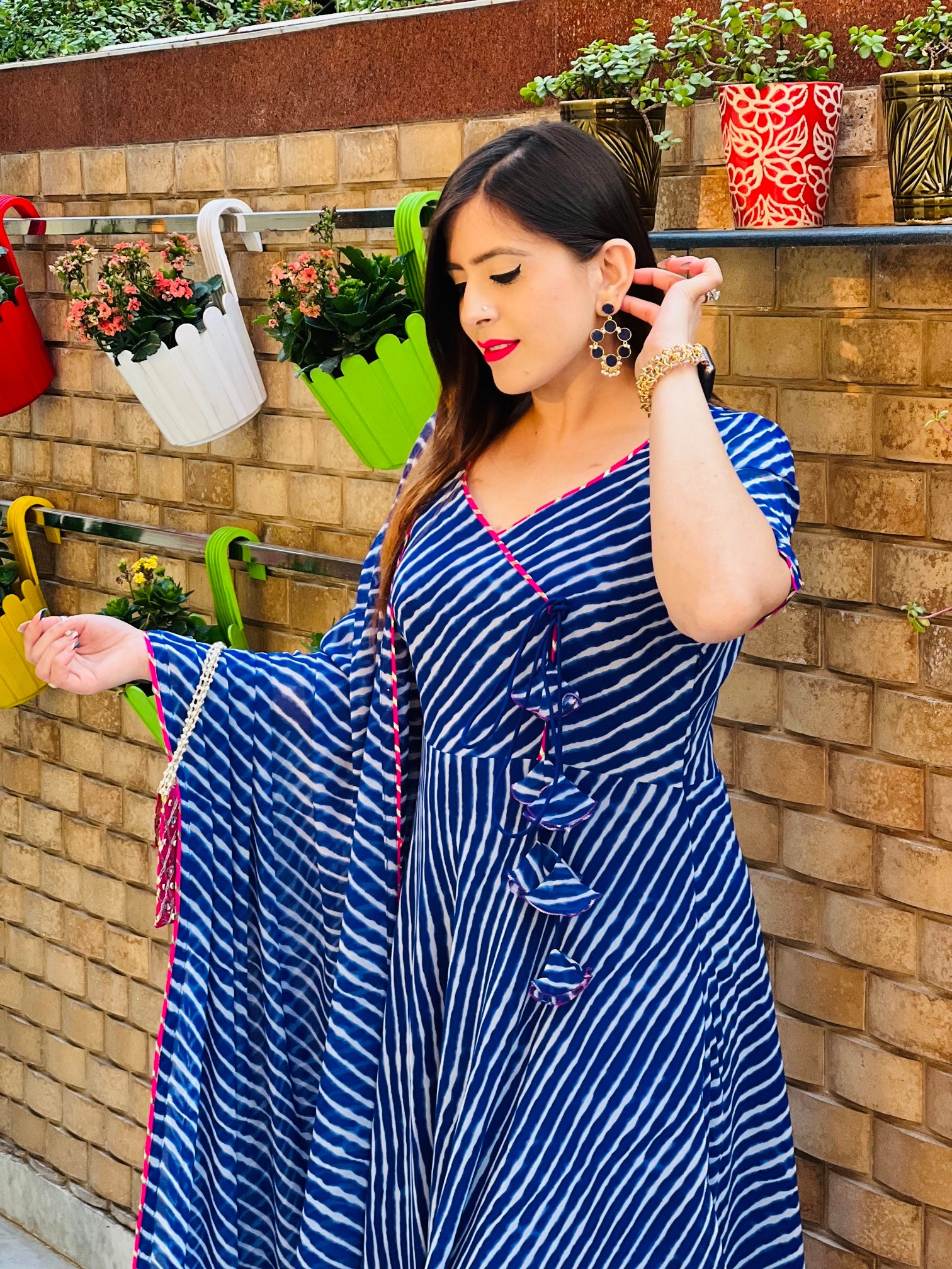 Royal Blue Leheriya Anarkali