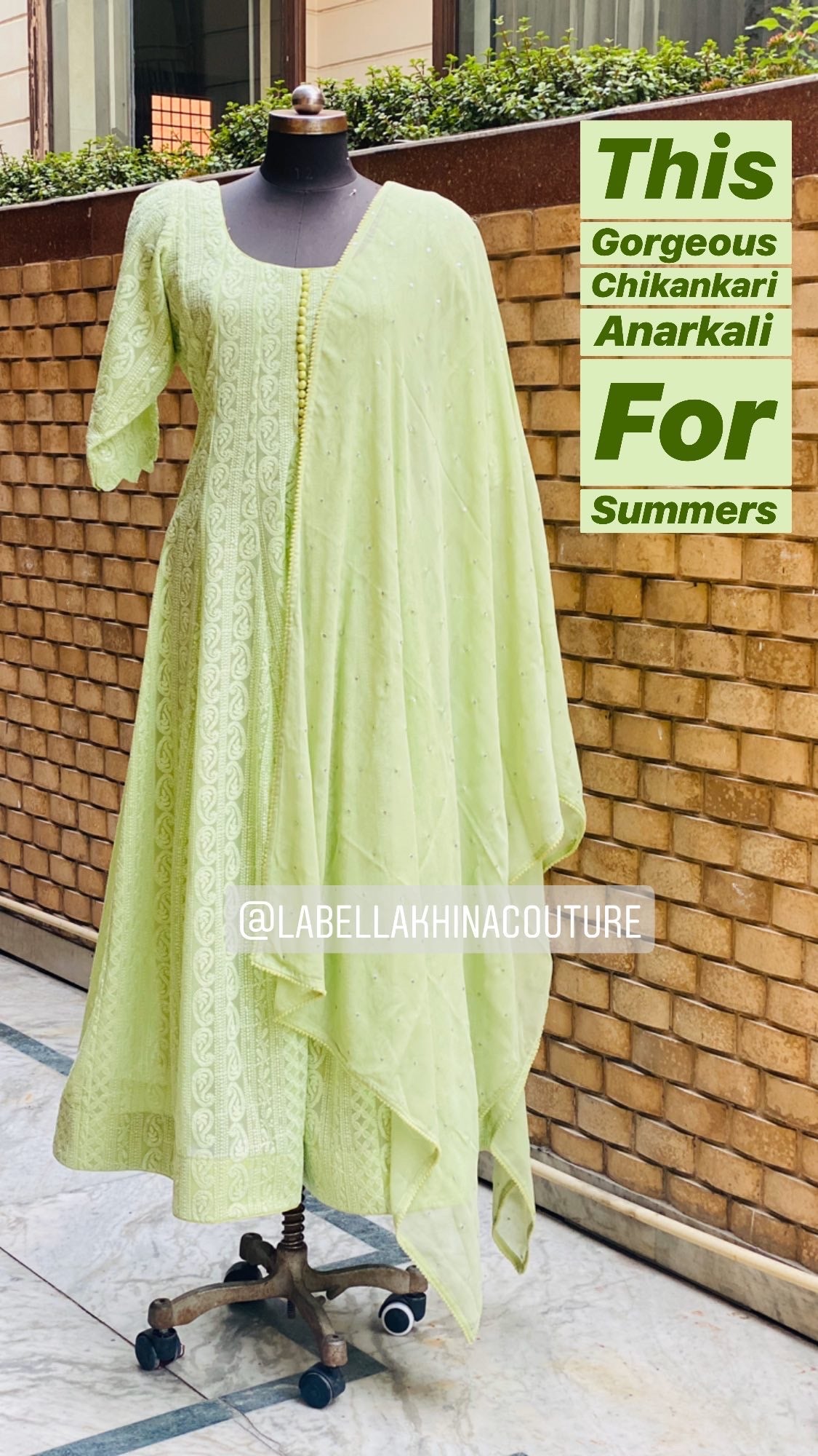 Pista Green Chikankari Anarkali