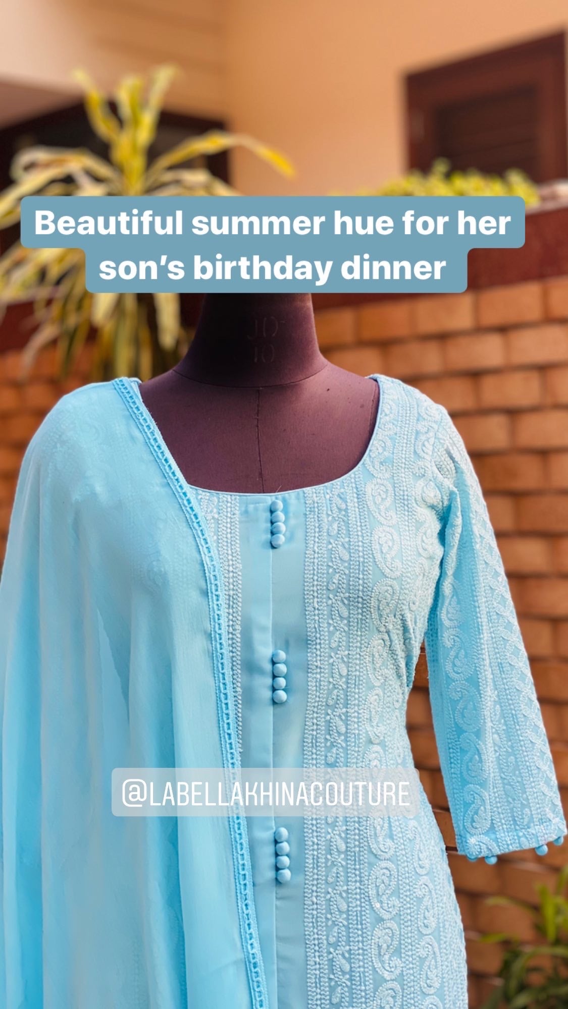 Sky Blue Half Sleeves Chikankari Kurti Set