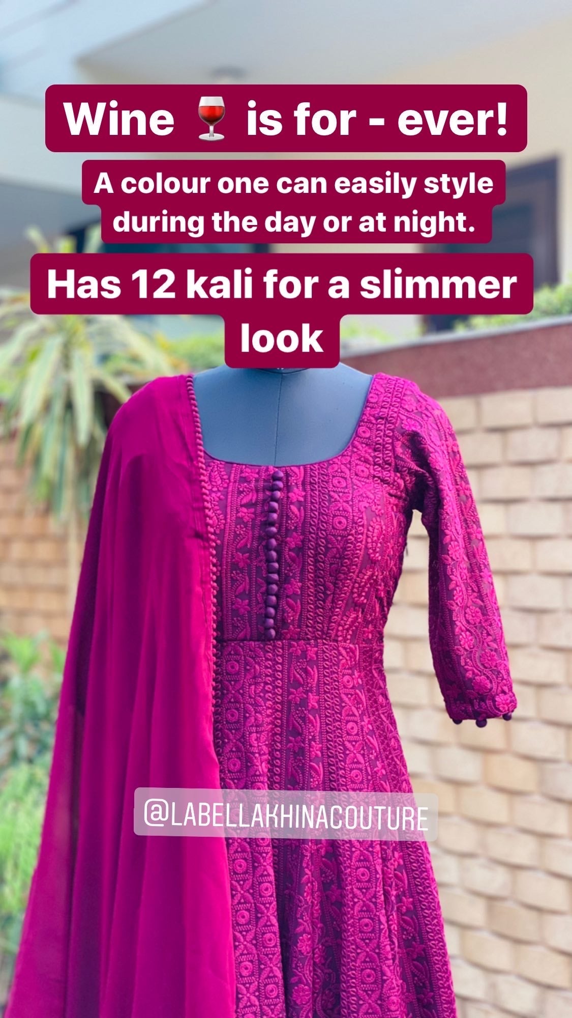 Wine Chikankari Anarkali