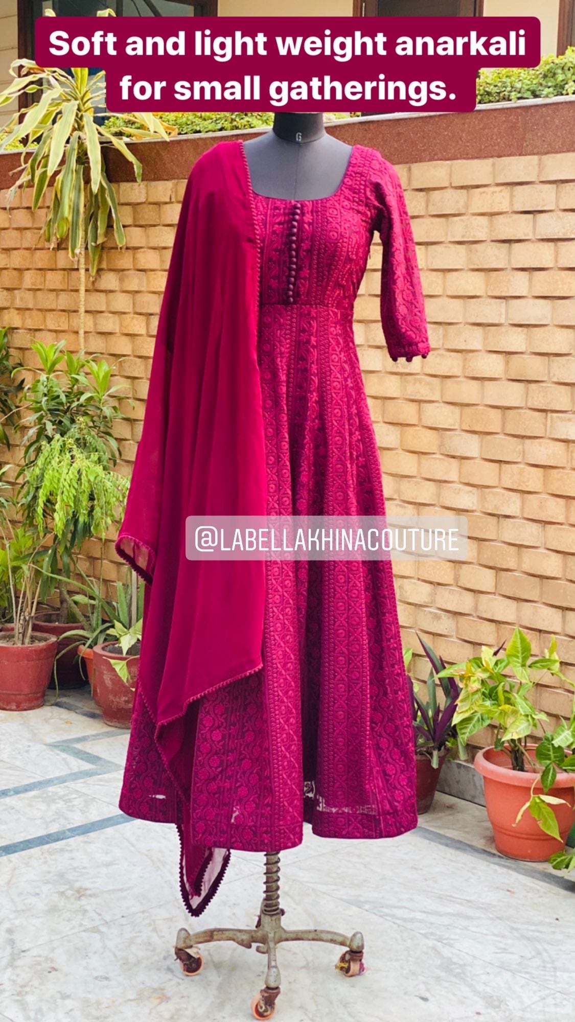 Wine Chikankari Anarkali