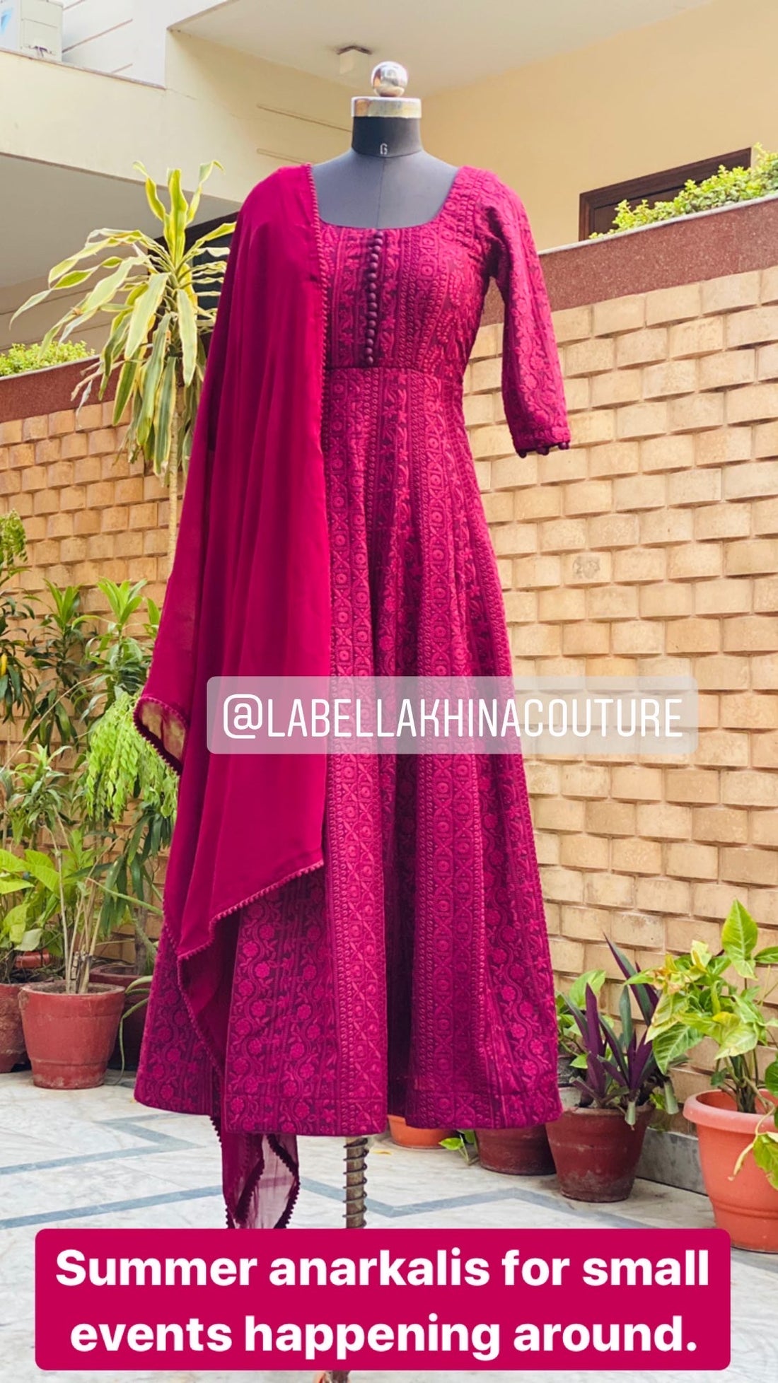 Wine Chikankari Anarkali