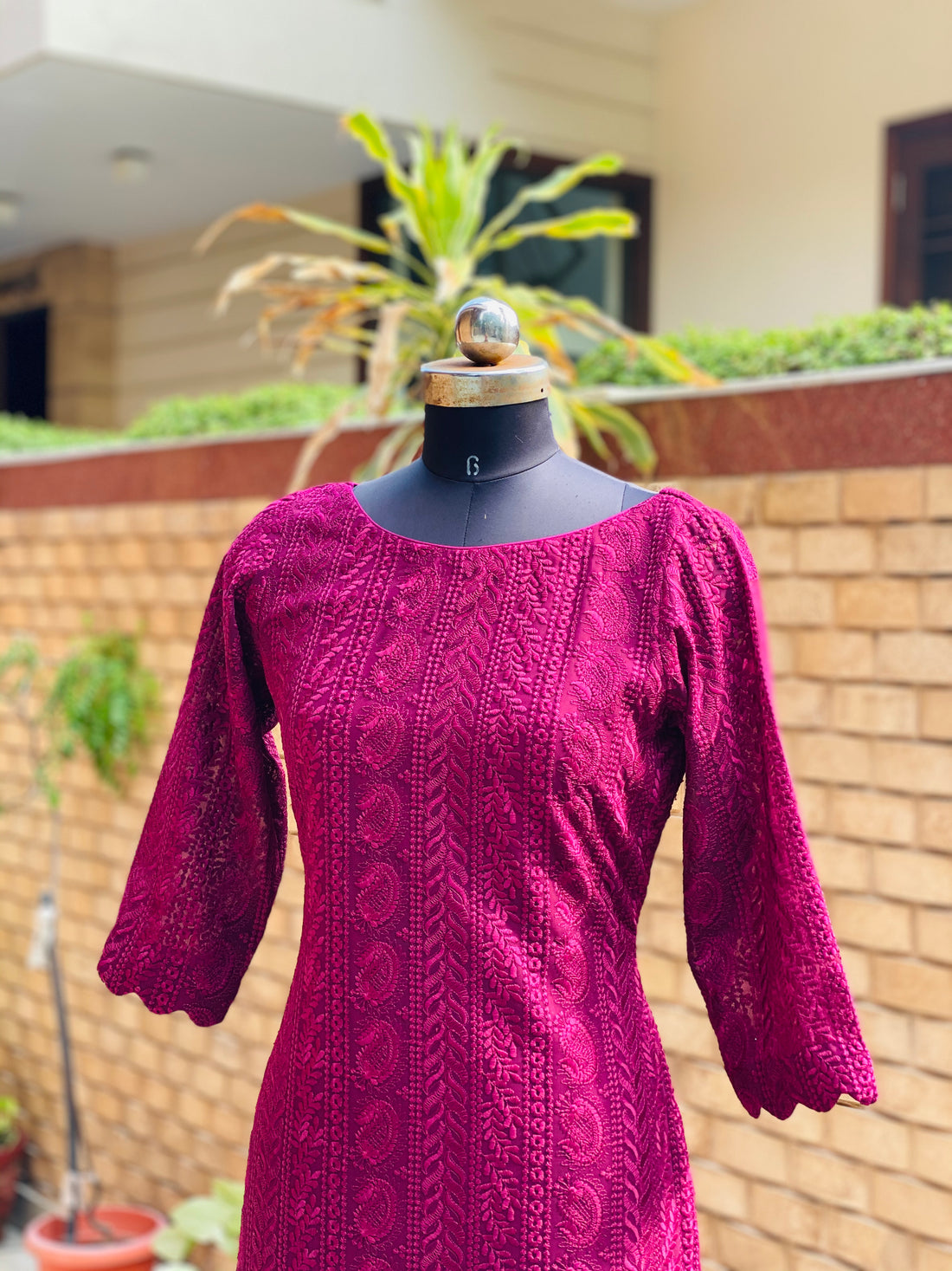 Wine Chikankari Kurti