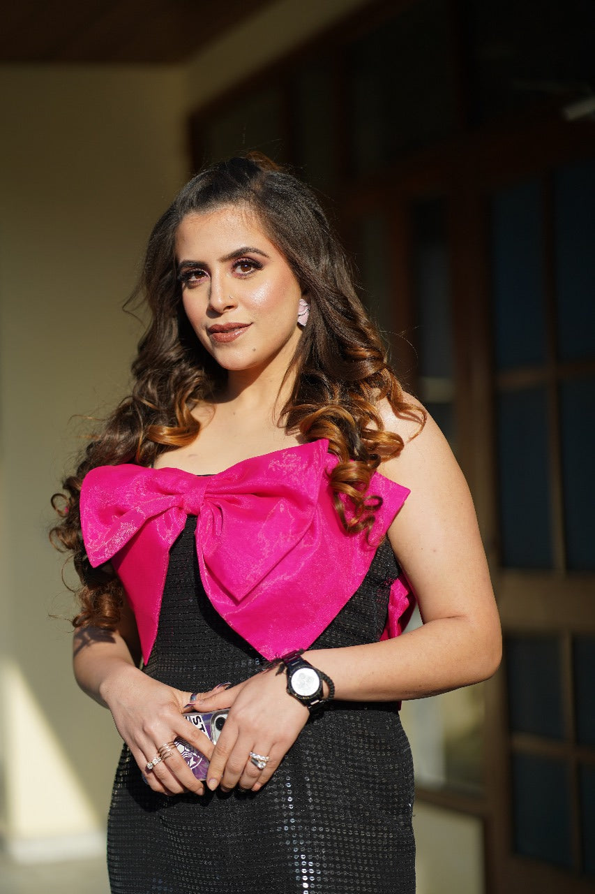 Black Sequin Bow Dress