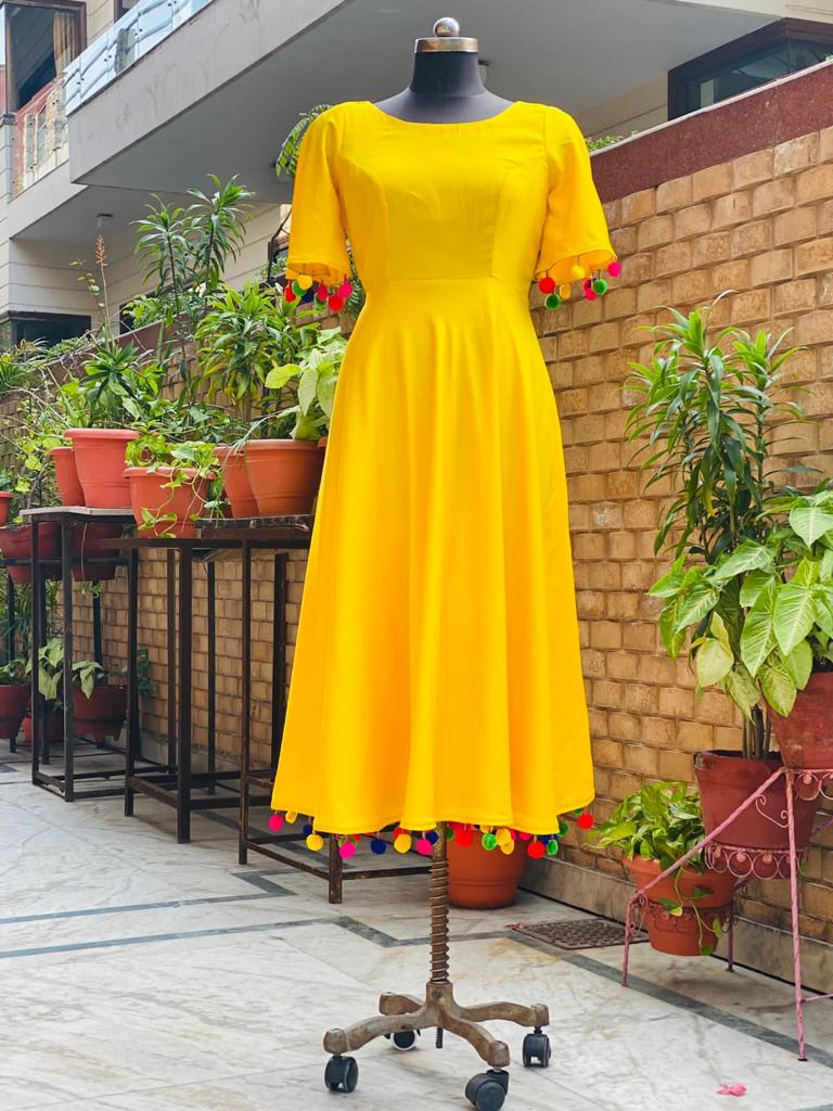 Sunshine Yellow Haldi Maxi – Lakhina Couture