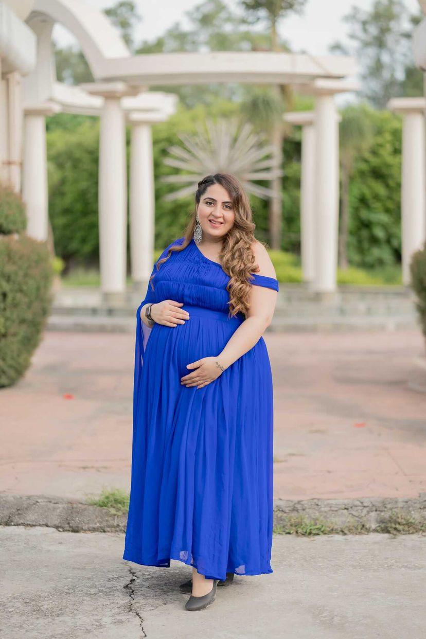 Blue Off Shoulder Trail Gown