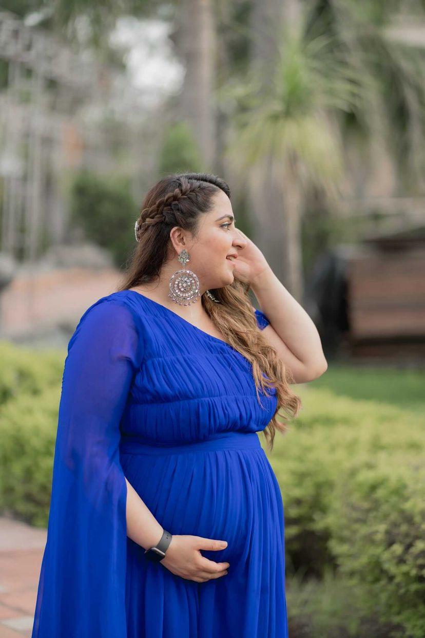 Blue Off Shoulder Trail Gown
