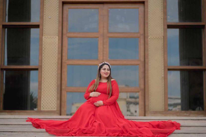 Red Georgette Trail Gown