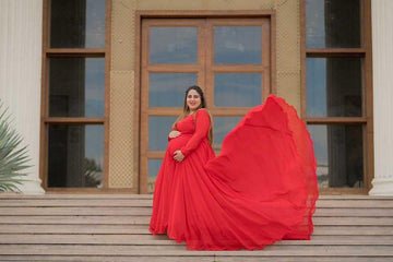 Red Georgette Trail Gown