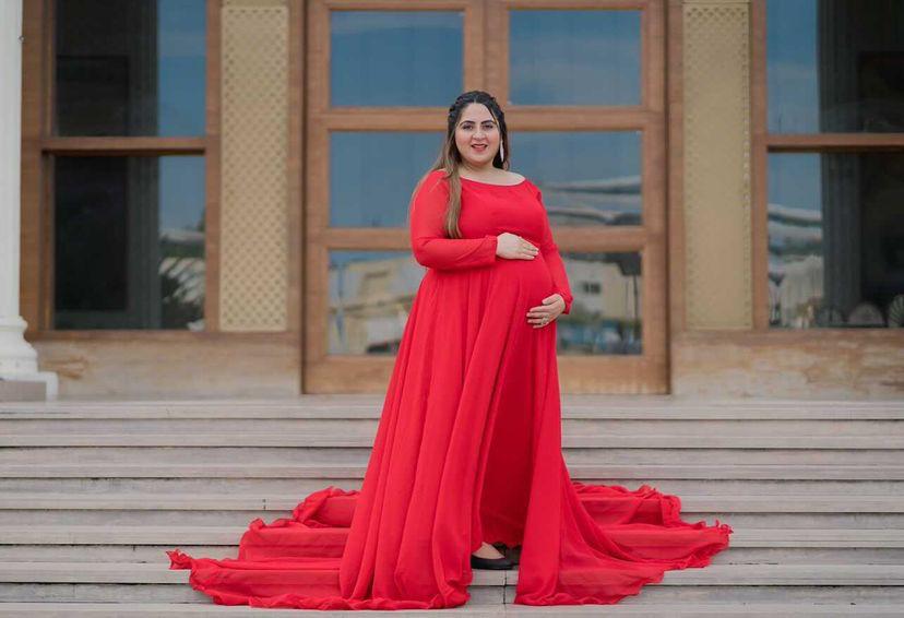 Red Georgette Trail Gown