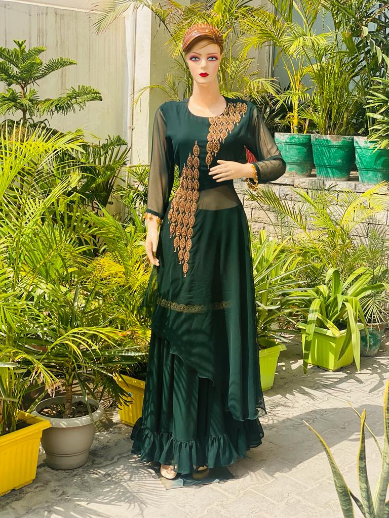 Bottle Green Embroidered Suit