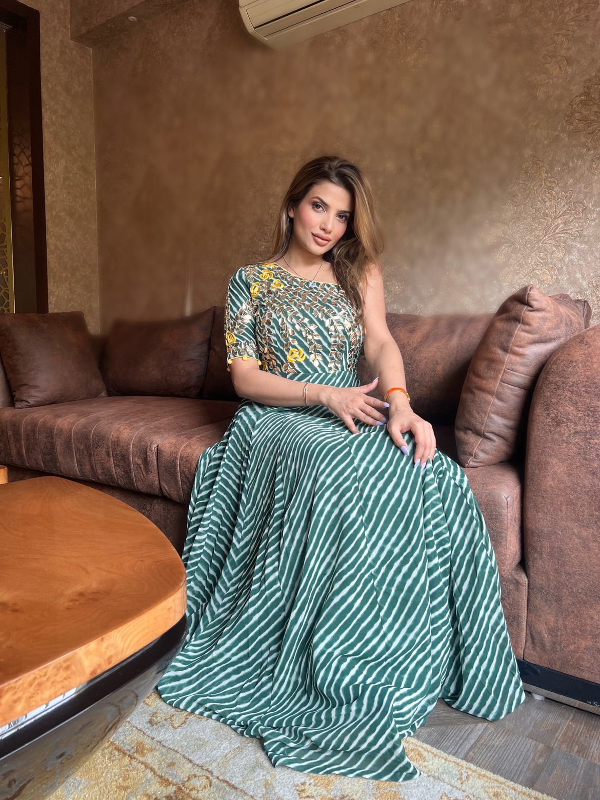 Guneet Green Ethnic Leheriya Maxi