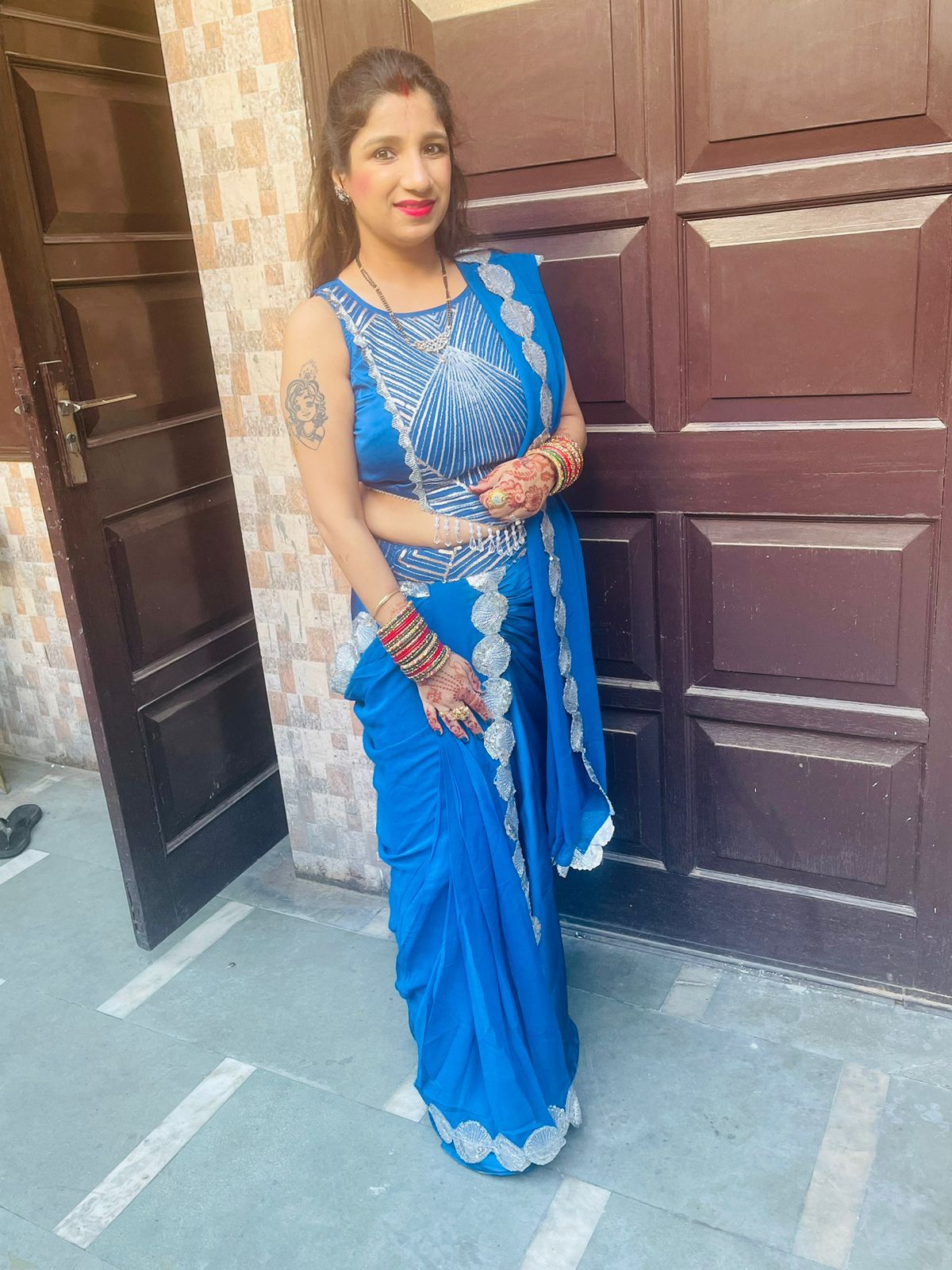 Royal Blue Embroidered Dhoti Saree