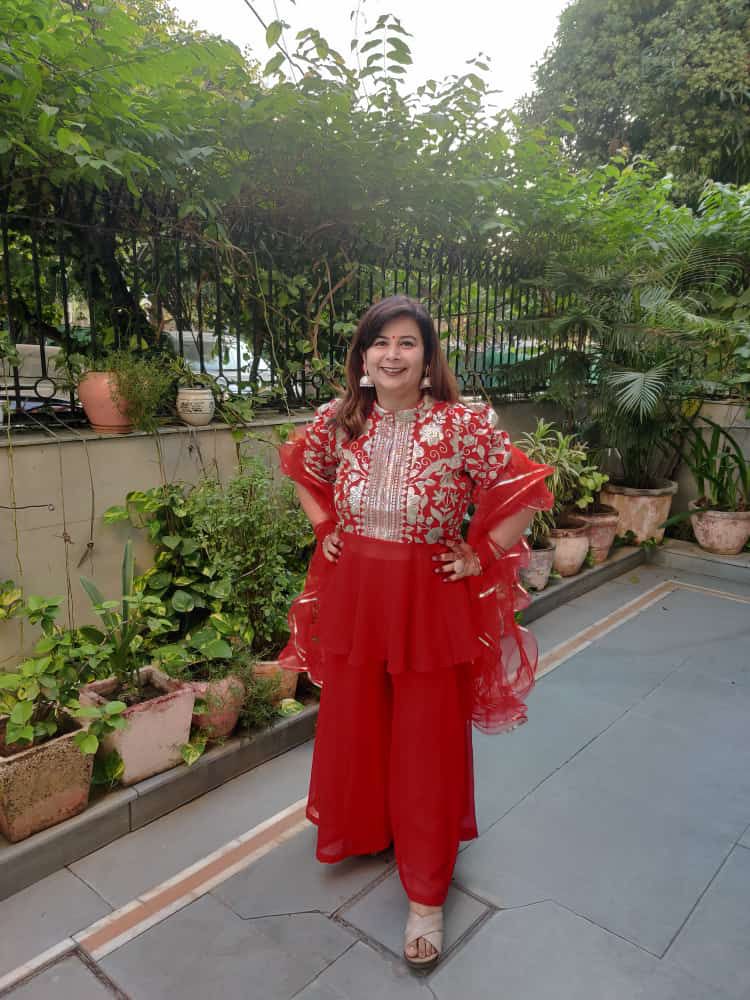 Red Peplum Sharara Suit with Dupatta