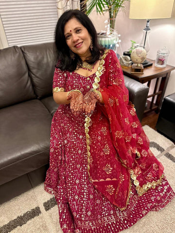 Maroon Chikankari Party Wear Anarkali