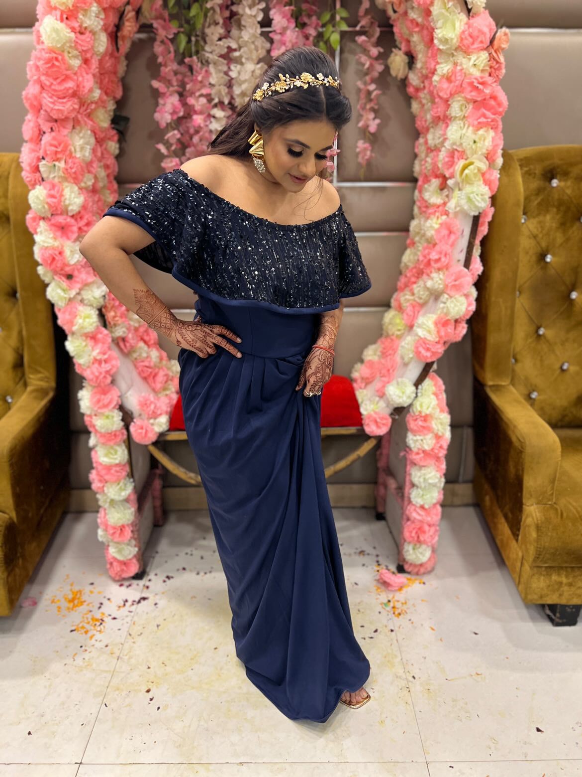 Sequin Navy Blue Drape
