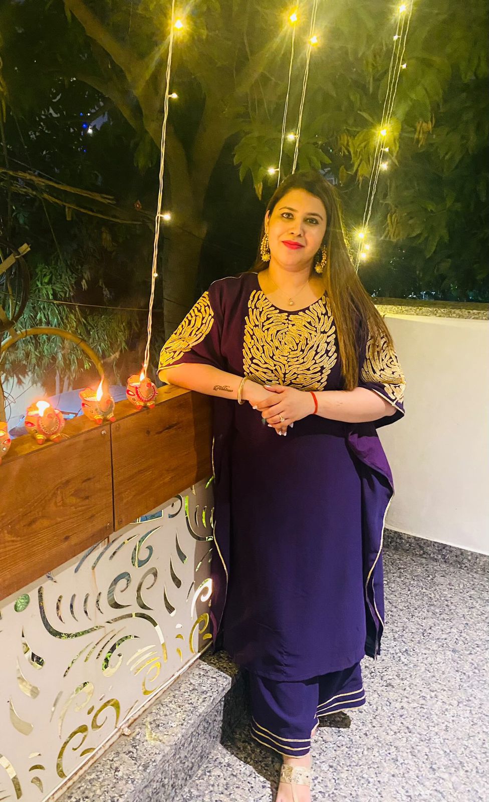 Purple Embroidered Kaftaan Set