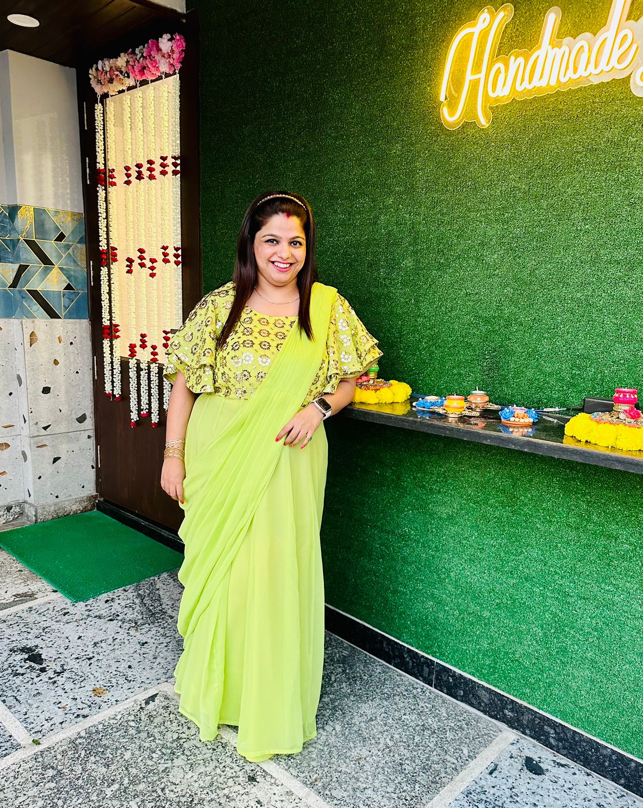 Pista Green Drape Saree Gown