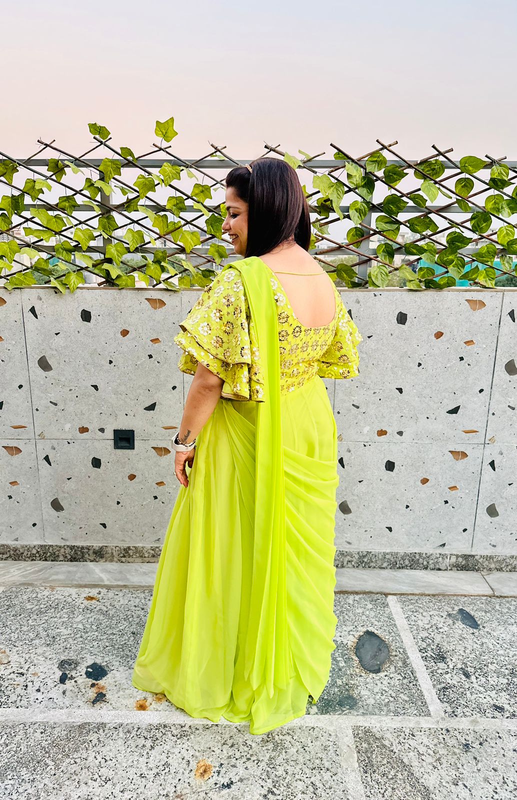 Pista Green Drape Saree Gown
