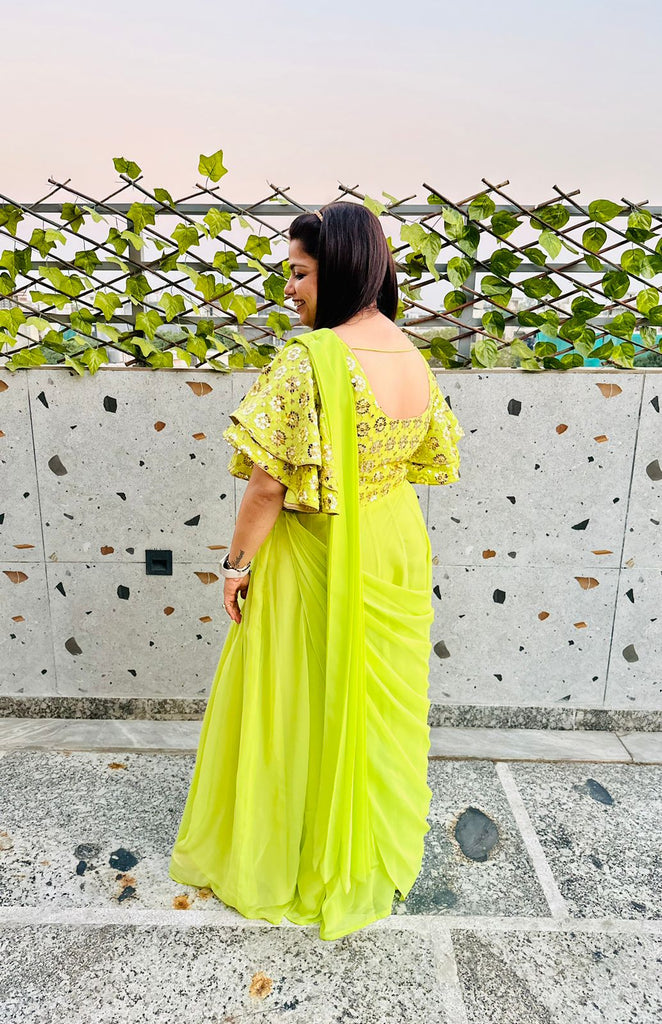 Olive Olive Green Saree Gown by HER CLOSET for rent online | FLYROBE