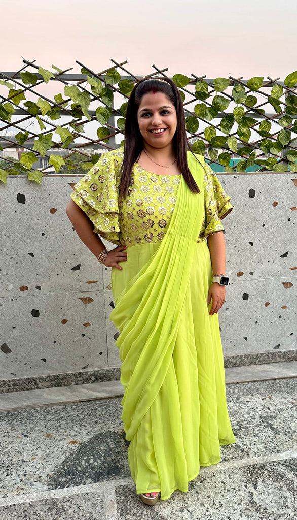 Pista Green Drape Saree Gown
