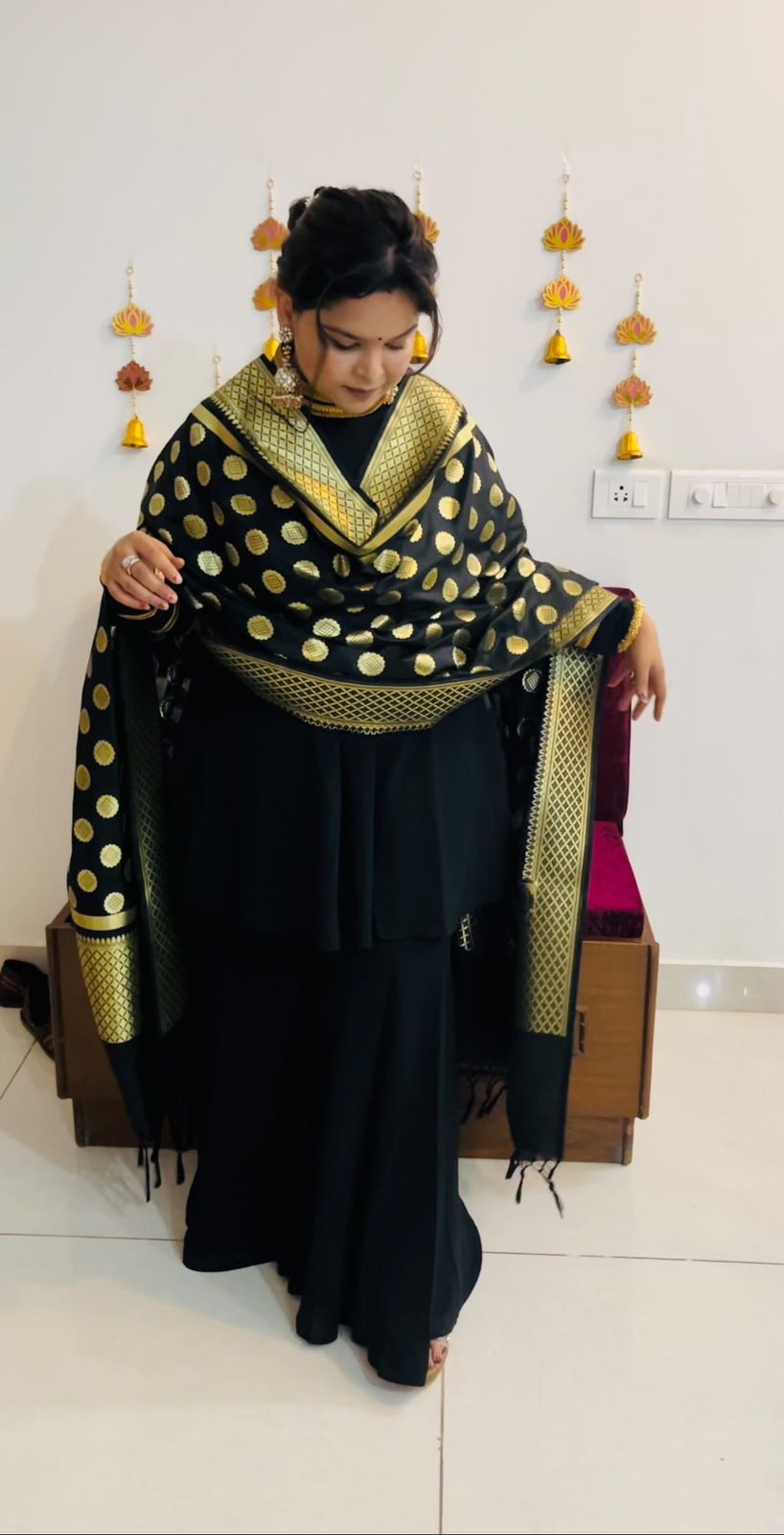 Black Raw Silk Garara Suit