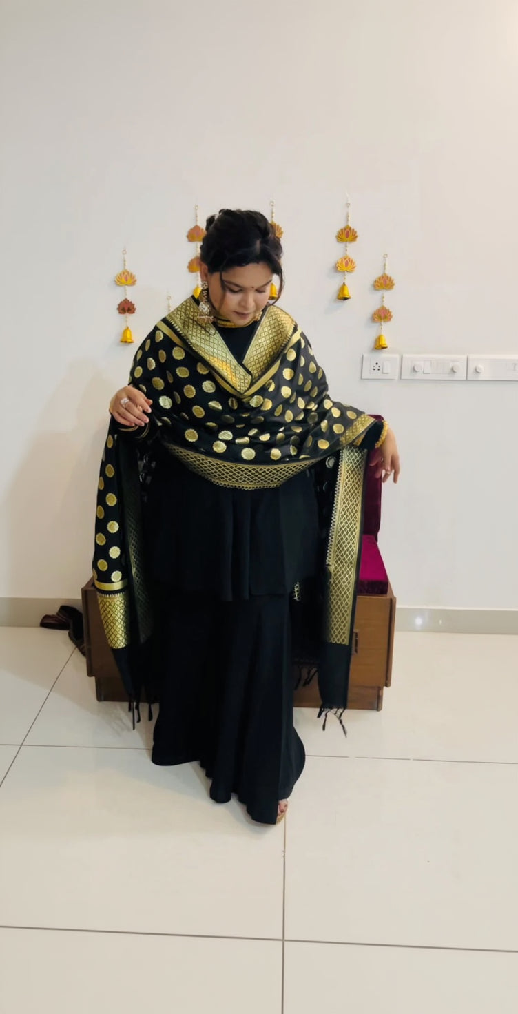 Black Raw Silk Garara Suit