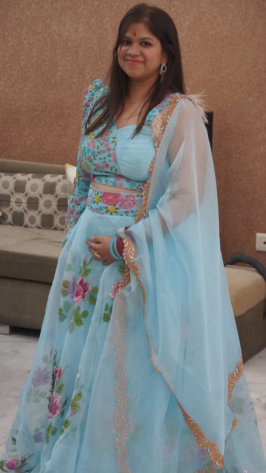 Sky Blue Hand Painted Lehenga