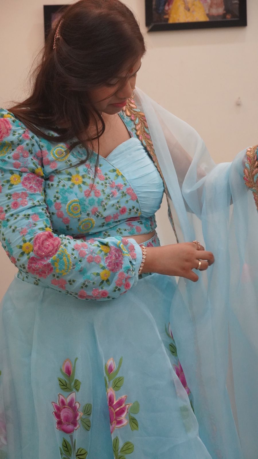 Sky Blue Hand Painted Lehenga