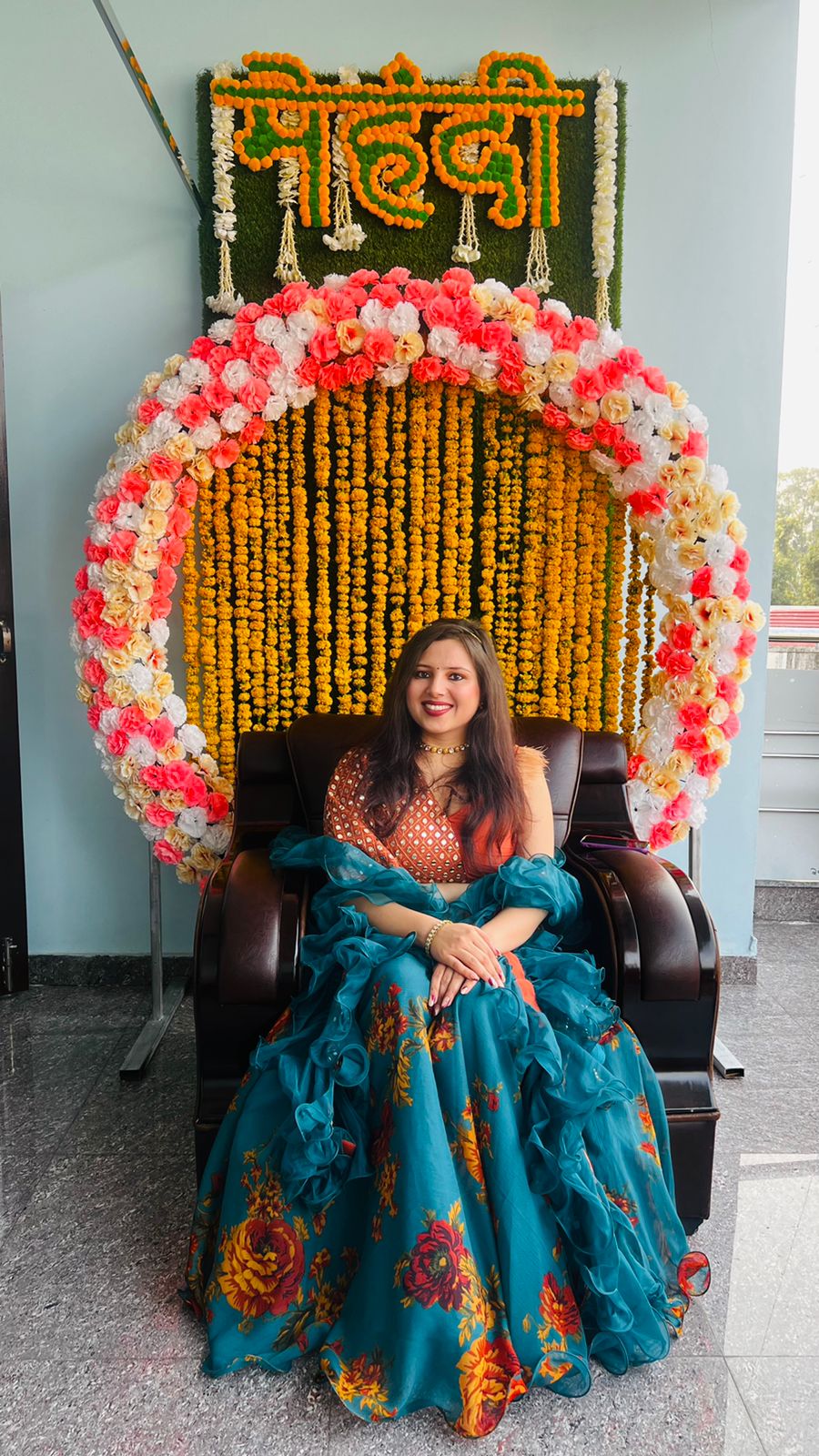 Teal Floral & Faux Mirror Lehenga