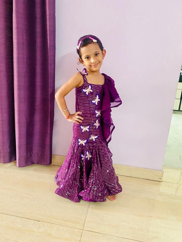 Wine Sequin Kid's Gown