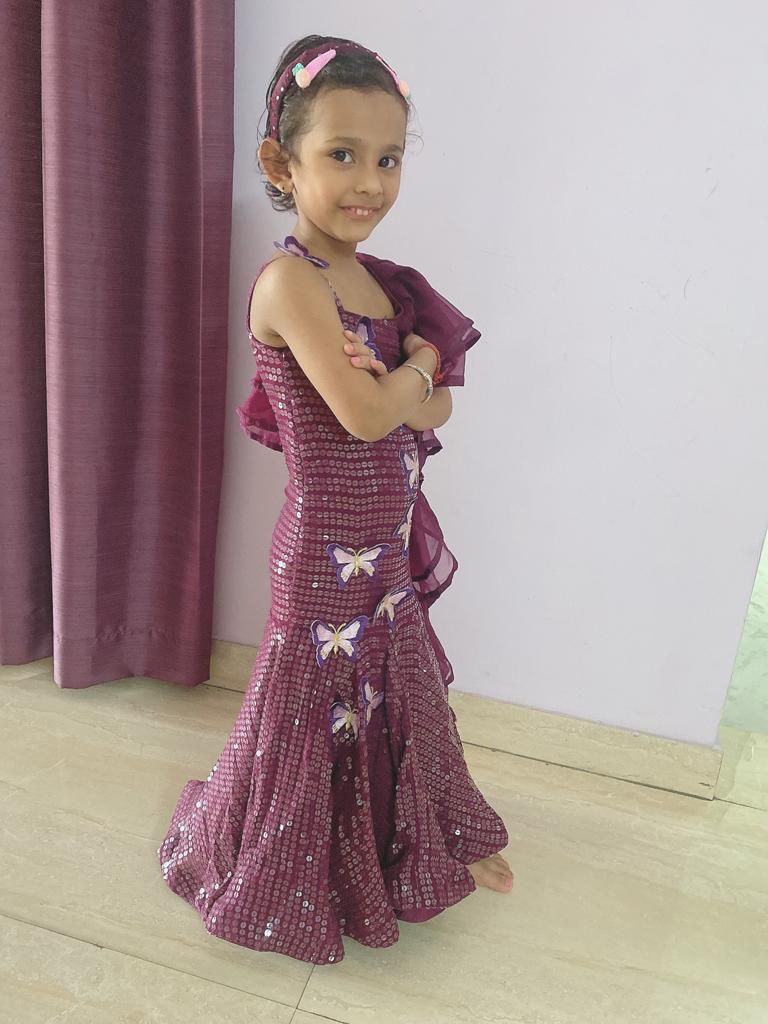 Wine Sequin Kid's Gown