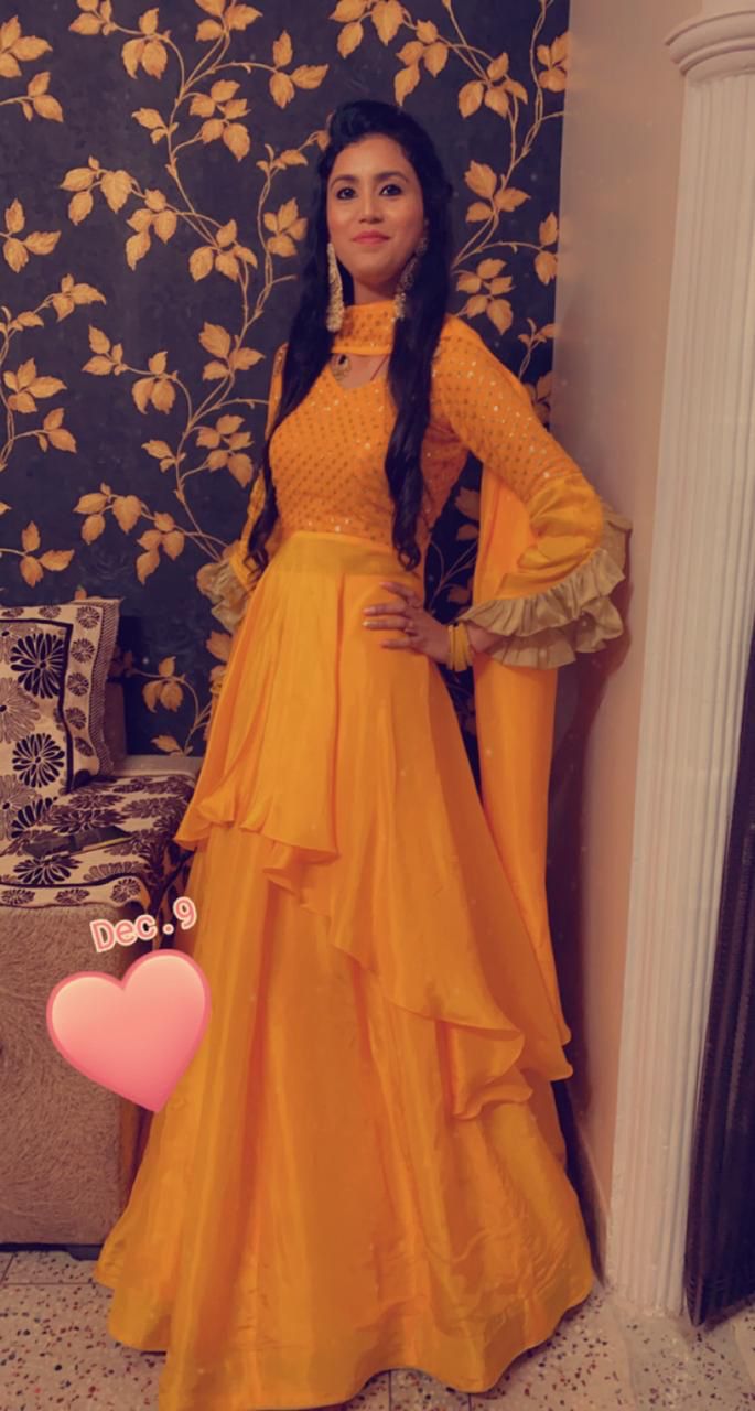 Yellow Sequin & Silk Lehenga