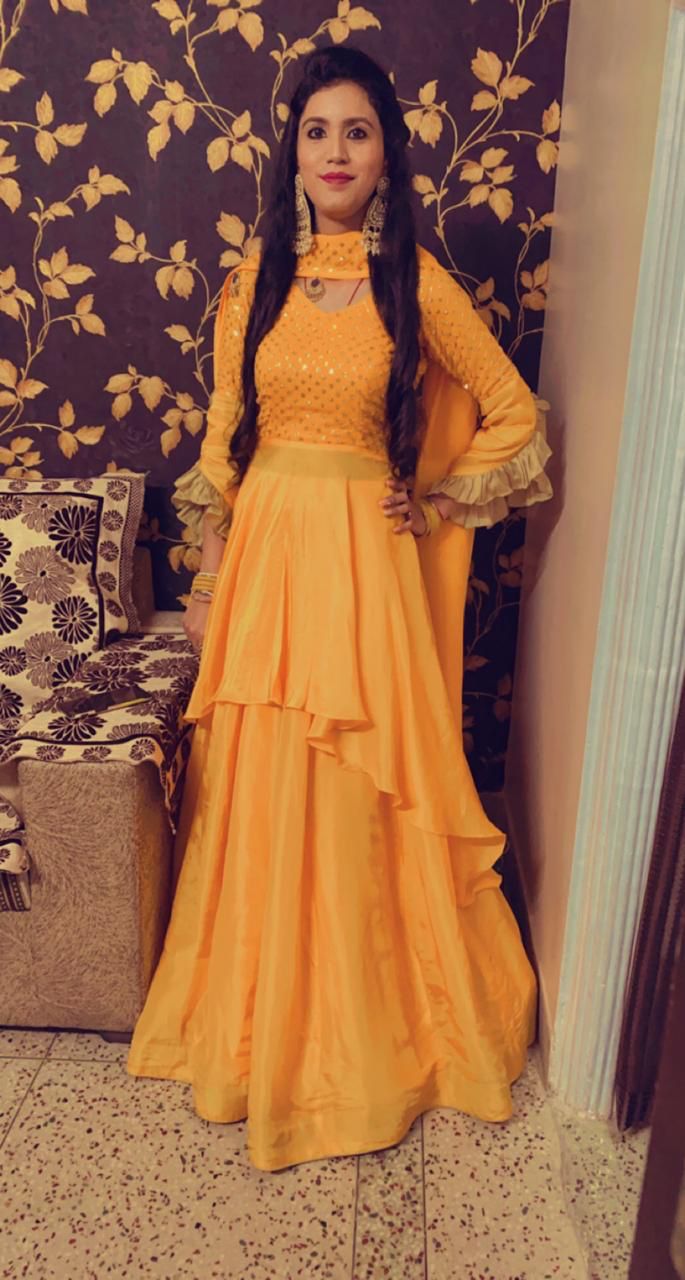 Yellow Sequin & Silk Lehenga