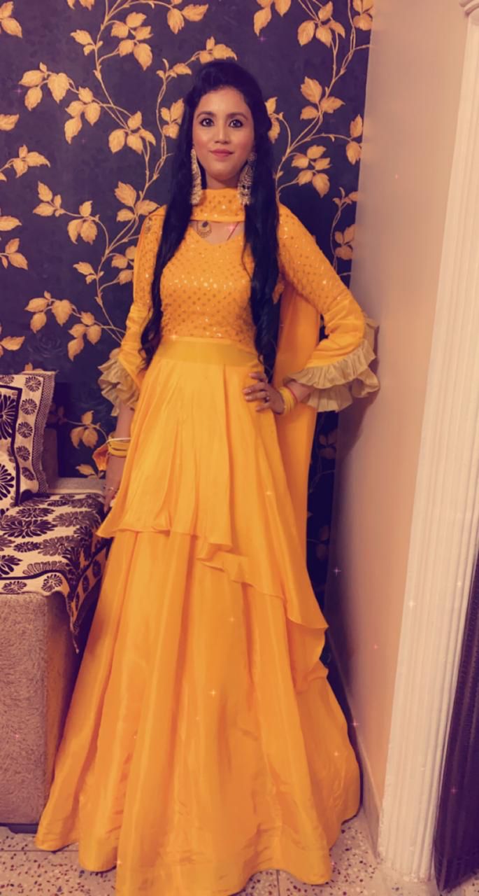 Yellow Sequin & Silk Lehenga