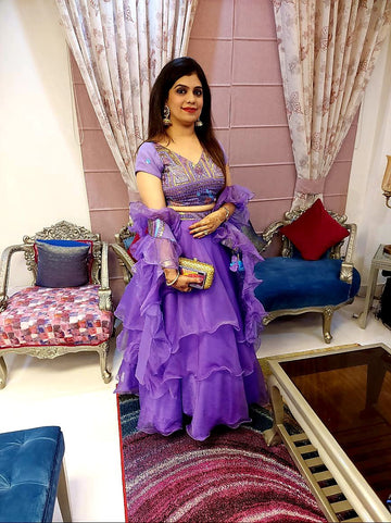 Mauve Lehenga with Ruffle Dupatta
