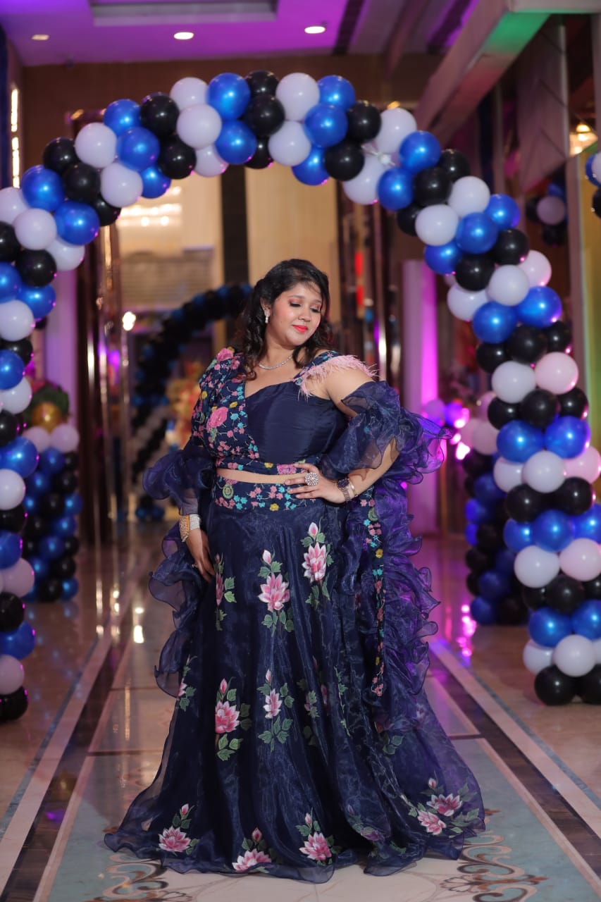 Navy Blue Handpainted Lehenga